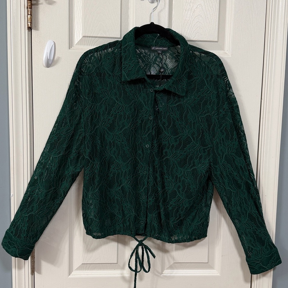 Adrianna Papell Dark Green Lace Blouse Luxury - Picture 16 of 16